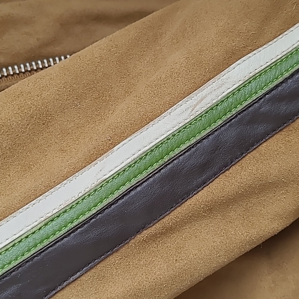 Vintage 90s MISS SIXTY Racer Moto Aviatior Suede Tan Jacket Brown Stripes M/L - Picture 13 of 15